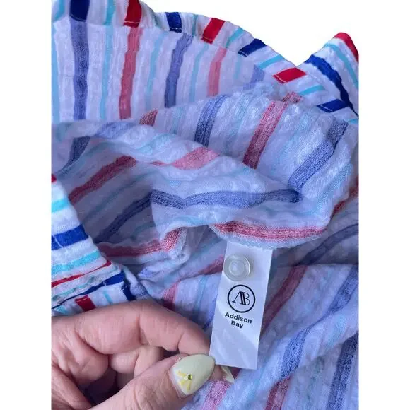 Addison Bay Naples Dress Americana Stripe Seersucker Shirt Coverup - Size XL - Picture 12 of 14